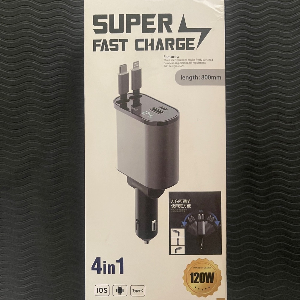 Super Fast Charge 4-in-1 Car Charger - Black